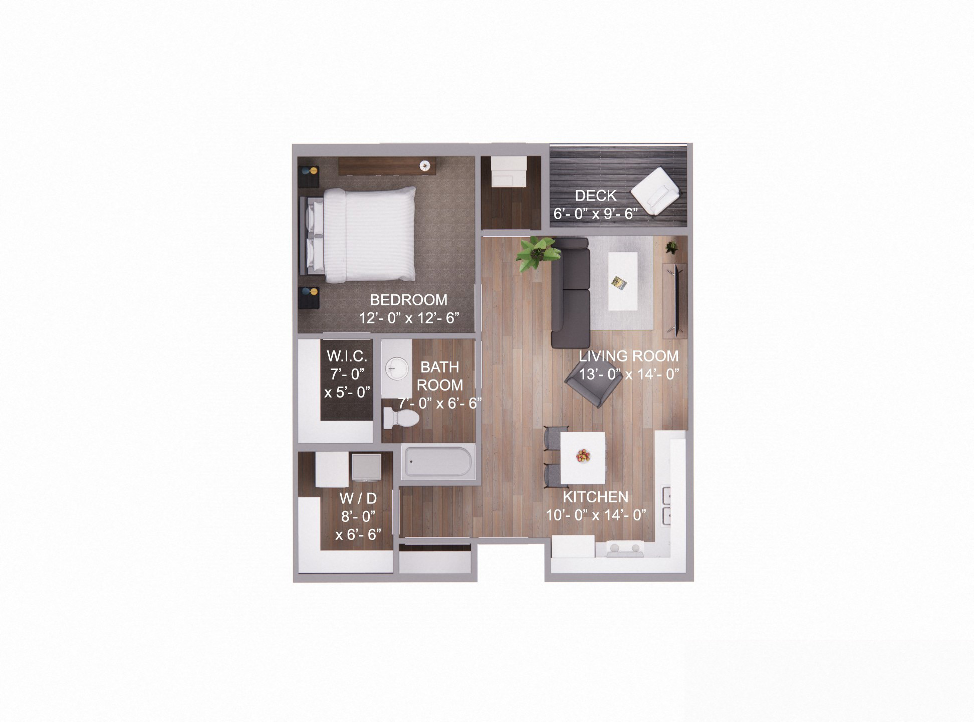 Floor plan for 1 bed, 1 bath, 785 sqft